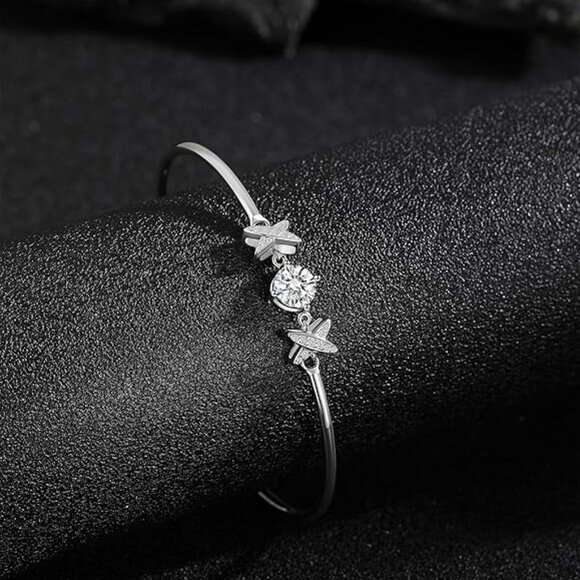 Moissanite Charm Bracelet Sterling Silver Gift Set NWT - Picture 1 of 8